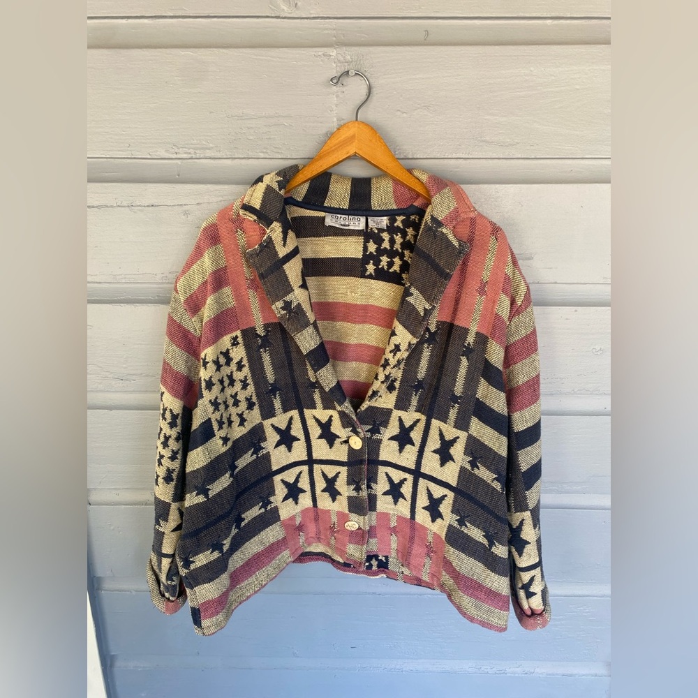 Vintage Carolina Colours Hand Woven Tapestry Jacket Stars & Stripes 2X - Picture 3 of 5